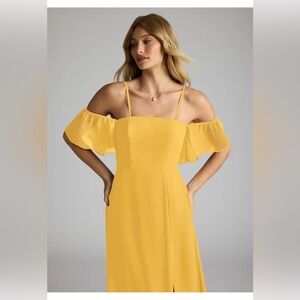 Azazie Sue Marigold A-Line Off the Shoulder Chiffon Convertible Dress